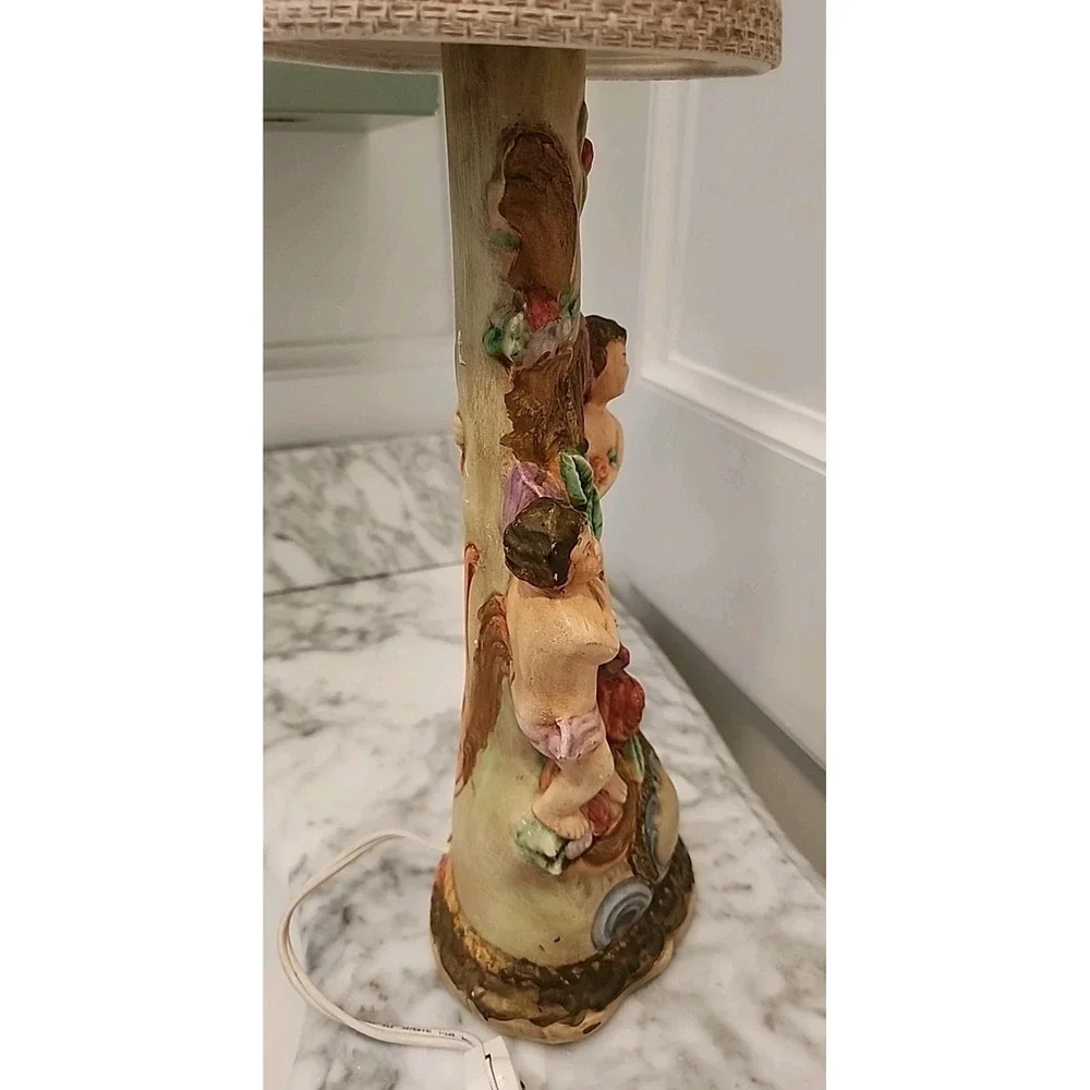 Vtg Capodimonte-style Cherub Candlestick Table Lamp Shade 17